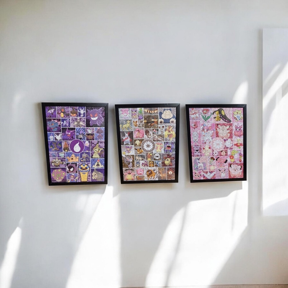 Set Of 3 Finished Pokémon Puzzles 300pc Each Framed & Mounted Decor Collectible